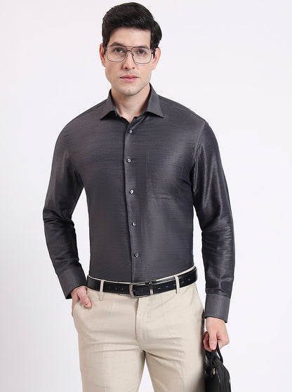 Dark Grey Solid Slim Fit Formal Shirt | JadeBlue Super Luxe