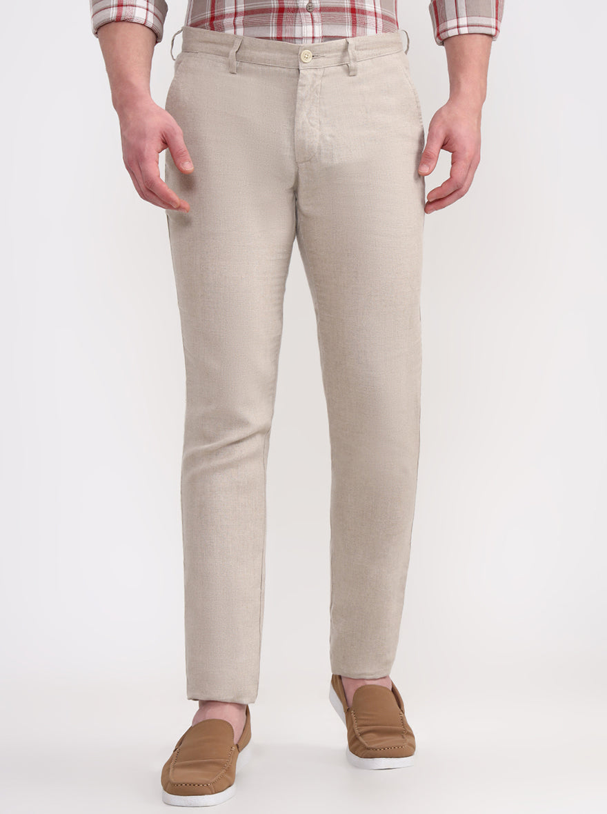 Natural Solid Uno Fit Casual Trouser | JadeBlue