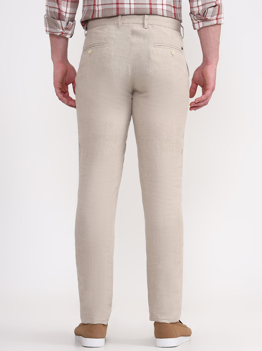 Natural Solid Uno Fit Casual Trouser | JadeBlue