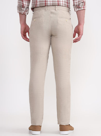 Natural Solid Uno Fit Casual Trouser | JadeBlue