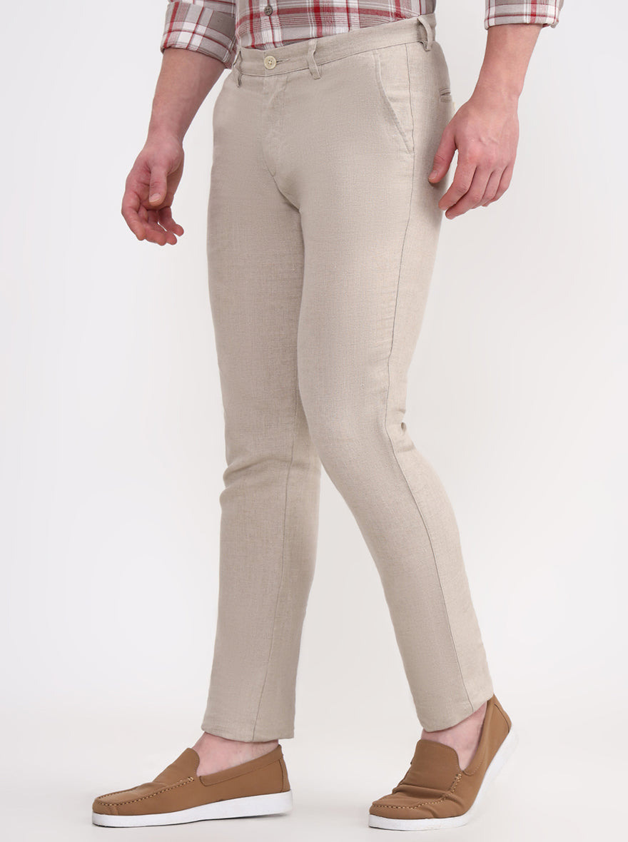 Natural Solid Uno Fit Casual Trouser | JadeBlue