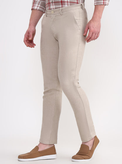 Natural Solid Uno Fit Casual Trouser | JadeBlue