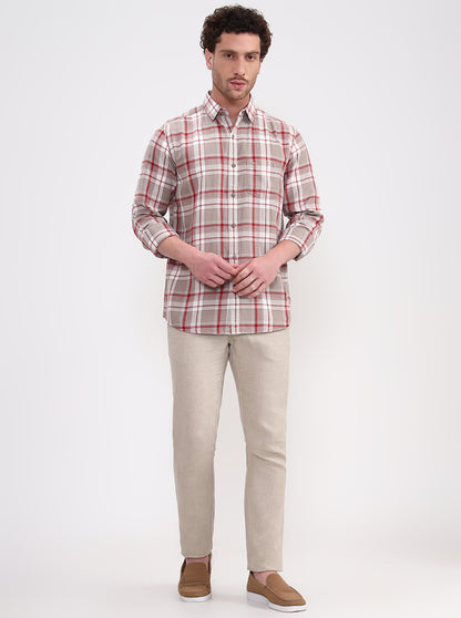 Natural Solid Uno Fit Casual Trouser | JadeBlue