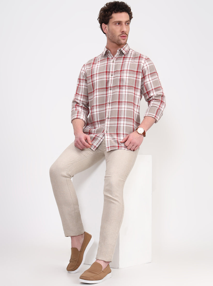 Natural Solid Uno Fit Casual Trouser | JadeBlue
