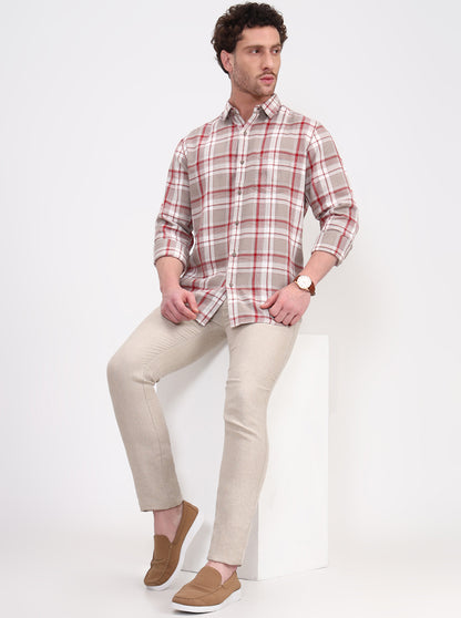 Natural Solid Uno Fit Casual Trouser | JadeBlue
