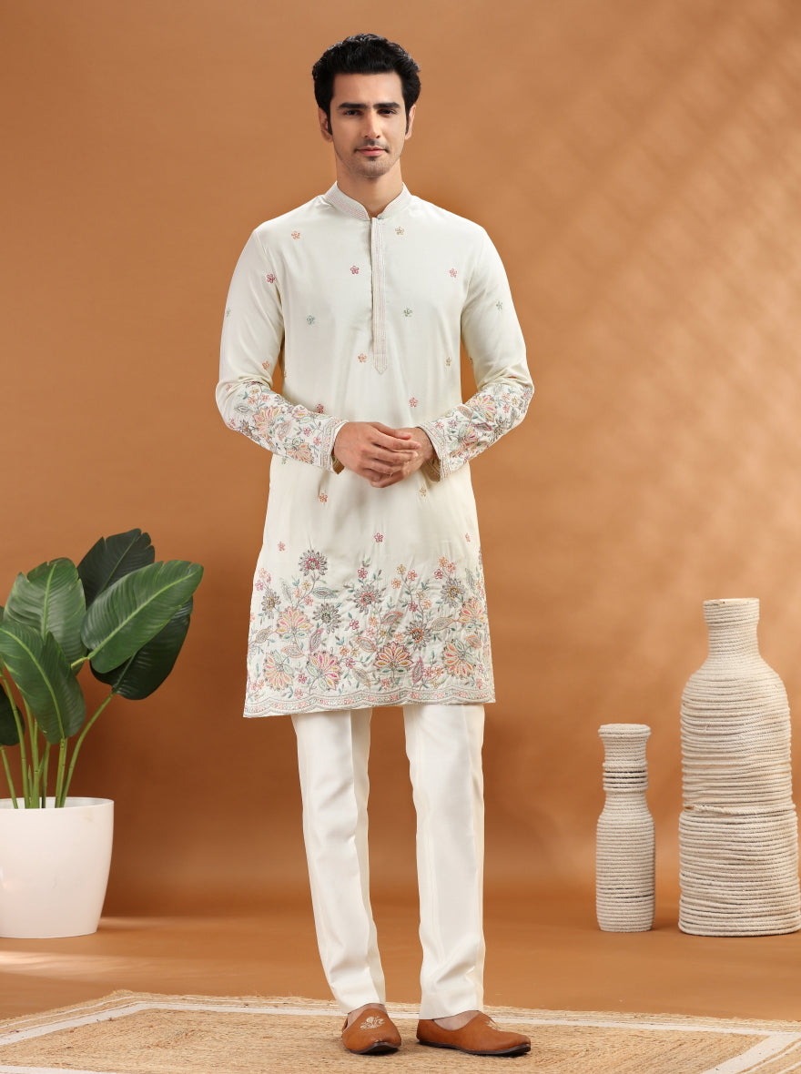 Cream Embroidered Kurta Pajama | TULA