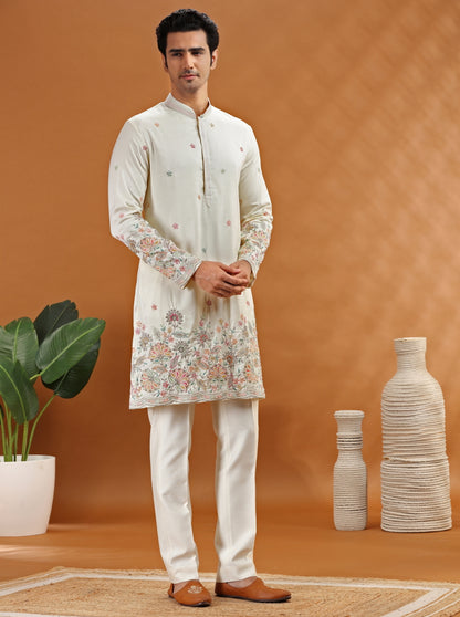 Cream Embroidered Kurta Pajama | TULA