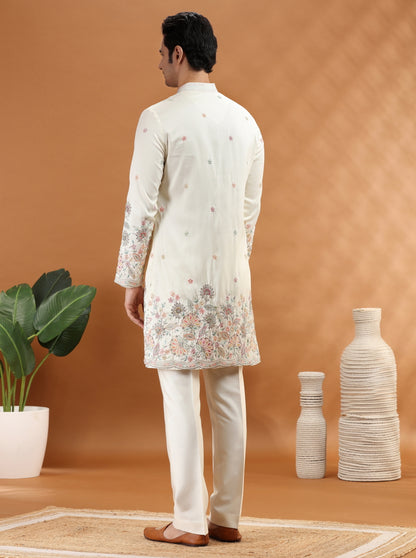 Cream Embroidered Kurta Pajama | TULA