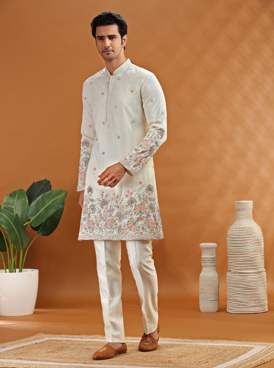 Cream Embroidered Kurta Pajama | TULA
