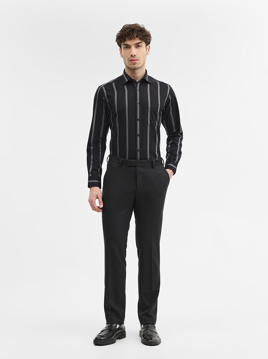 Black & Grey Striped Slim Fit Formal Shirt | Metal