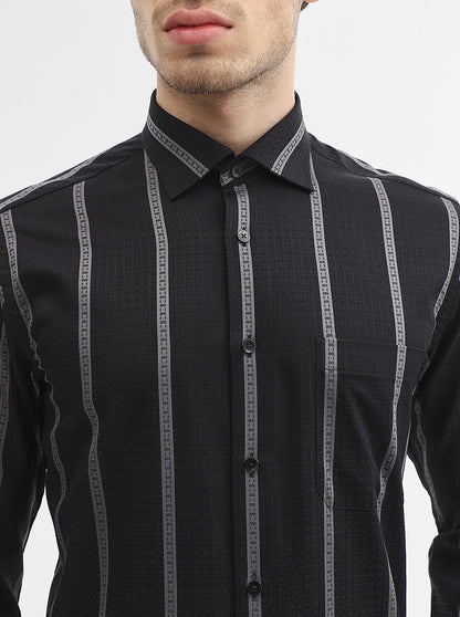 Black & Grey Striped Slim Fit Formal Shirt | Metal