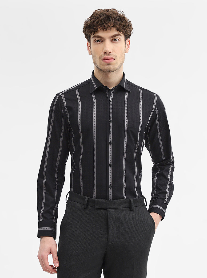 Black & Grey Striped Slim Fit Formal Shirt | Metal