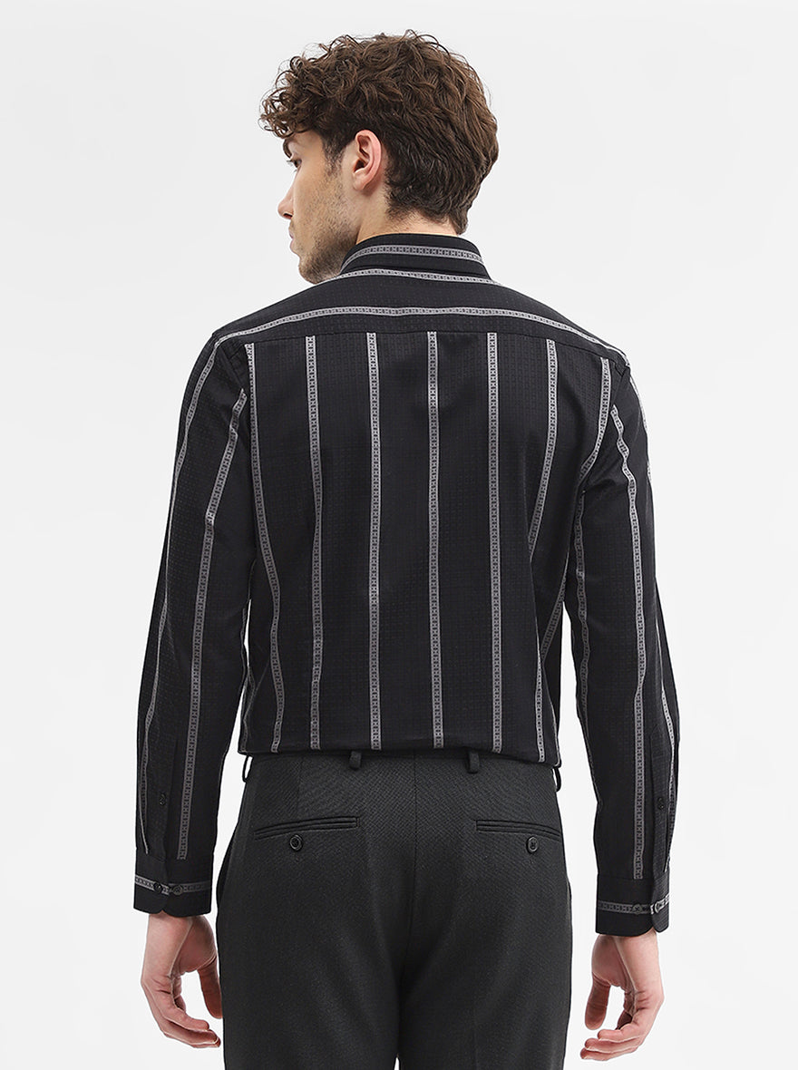 Black & Grey Striped Slim Fit Formal Shirt | Metal