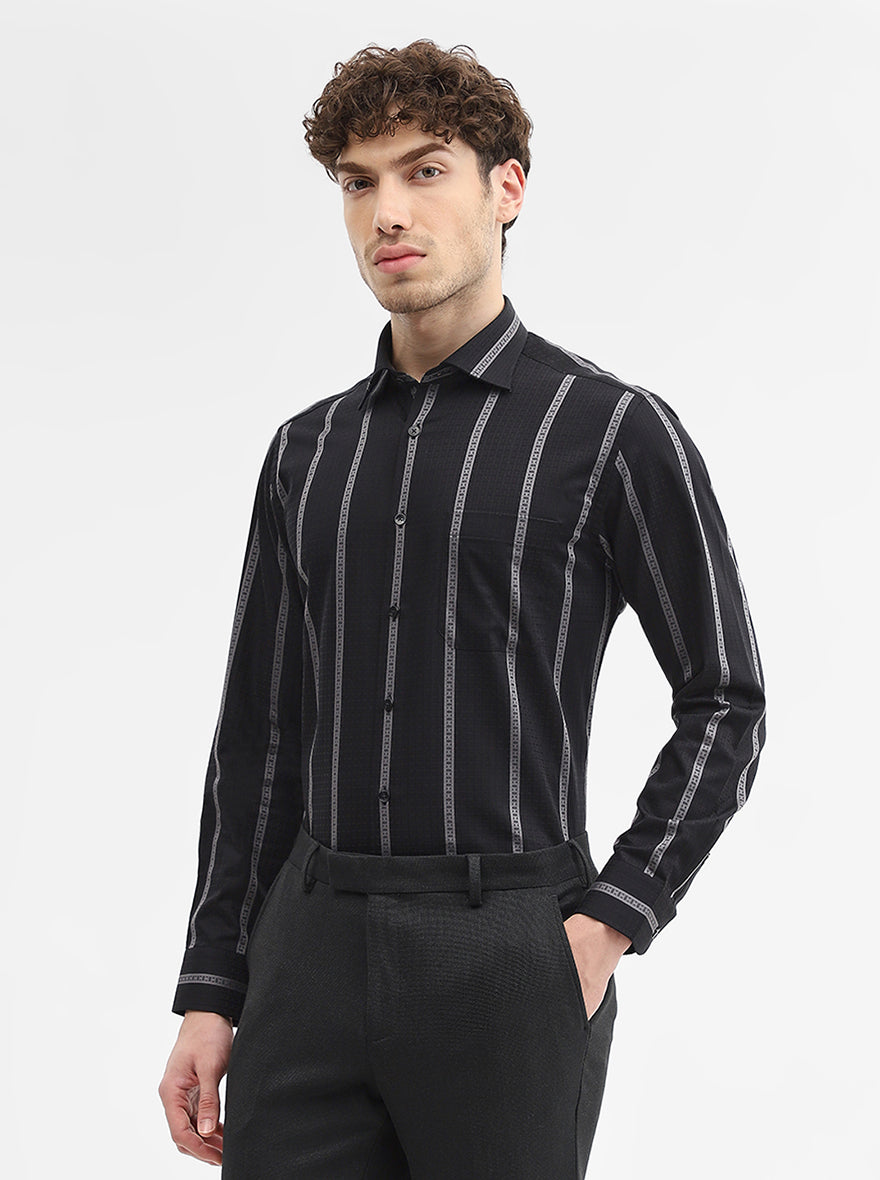 Black & Grey Striped Slim Fit Formal Shirt | Metal