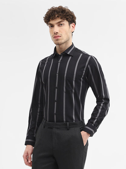 Black & Grey Striped Slim Fit Formal Shirt | Metal