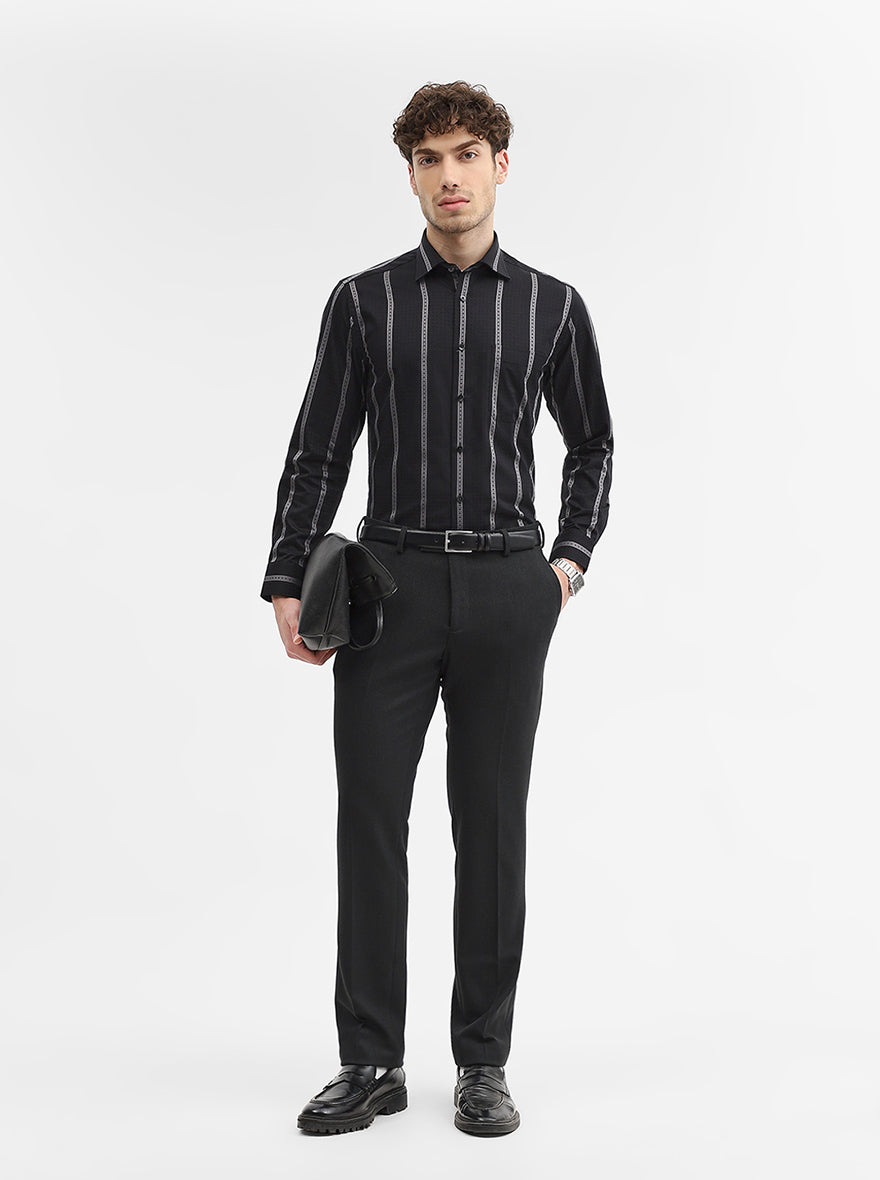 Black & Grey Striped Slim Fit Formal Shirt | Metal