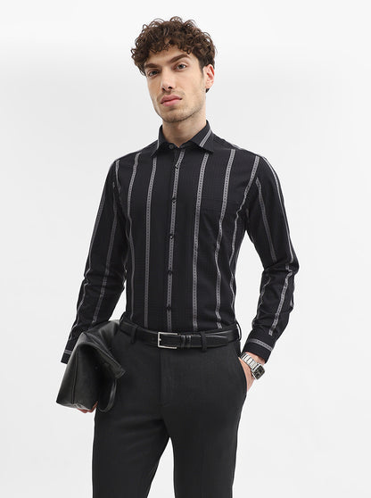Black & Grey Striped Slim Fit Formal Shirt | Metal