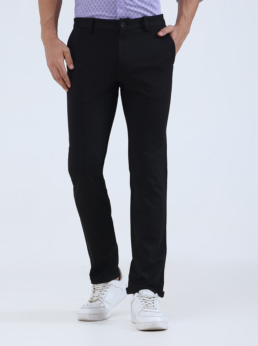 Black Solid Slim Fit Club Wear Trouser | Greenfibre