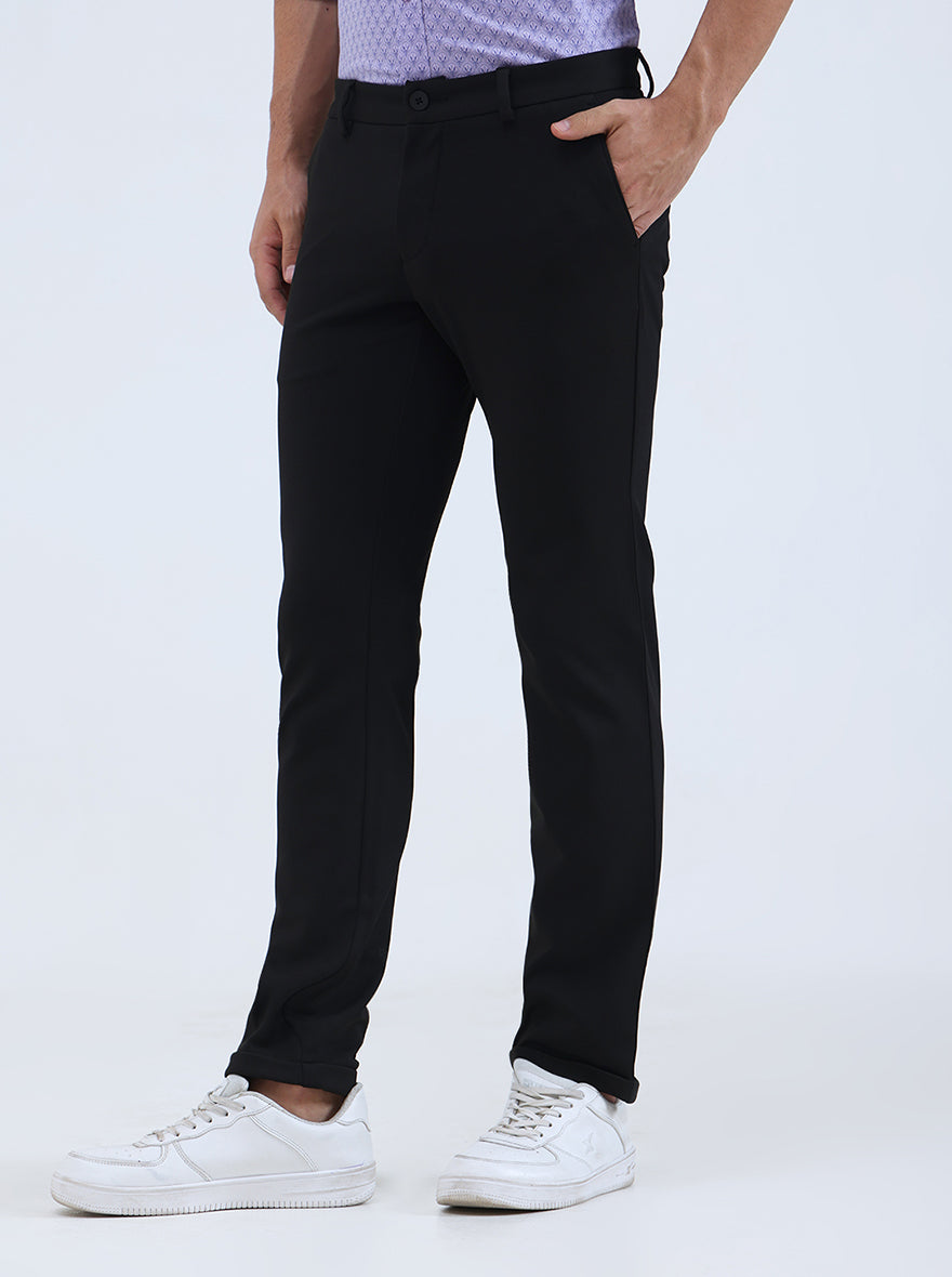 Black Solid Slim Fit Club Wear Trouser | Greenfibre