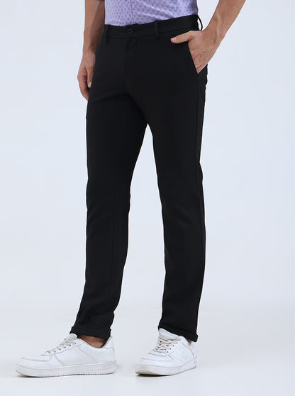 Black Solid Slim Fit Club Wear Trouser | Greenfibre