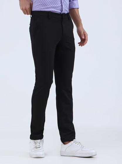 Black Solid Slim Fit Club Wear Trouser | Greenfibre