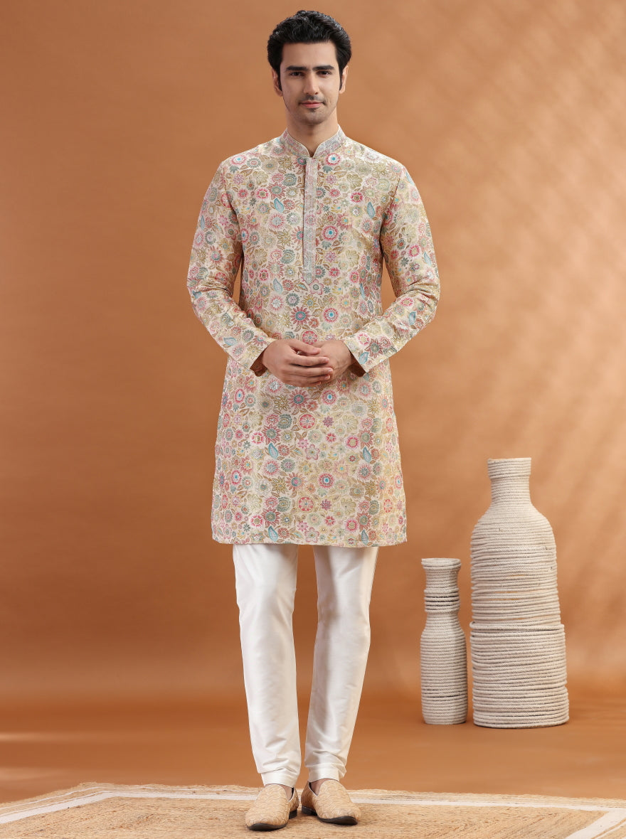 Beige Self Design Kurta Pajama | TULA