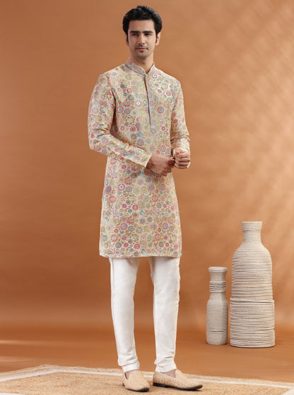 Beige Self Design Kurta Pajama | TULA