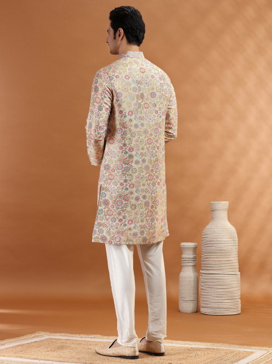 Beige Self Design Kurta Pajama | TULA