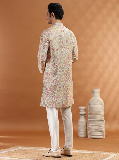 Beige Self Design Kurta Pajama | TULA