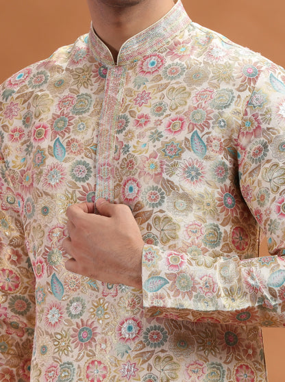 Beige Self Design Kurta Pajama | TULA