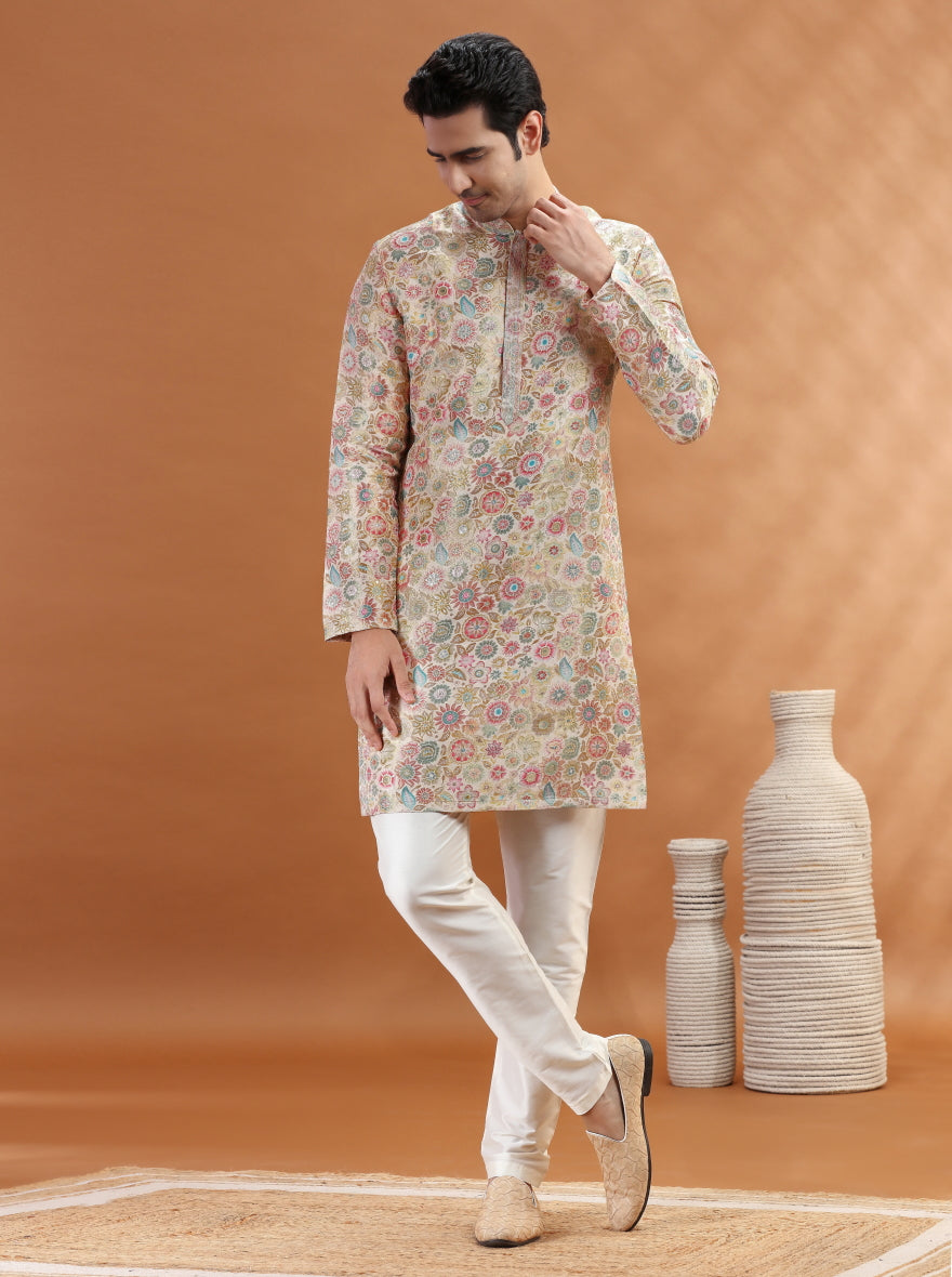 Beige Self Design Kurta Pajama | TULA