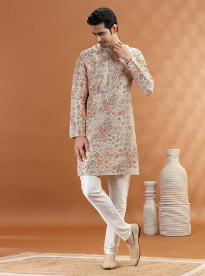 Beige Self Design Kurta Pajama | TULA