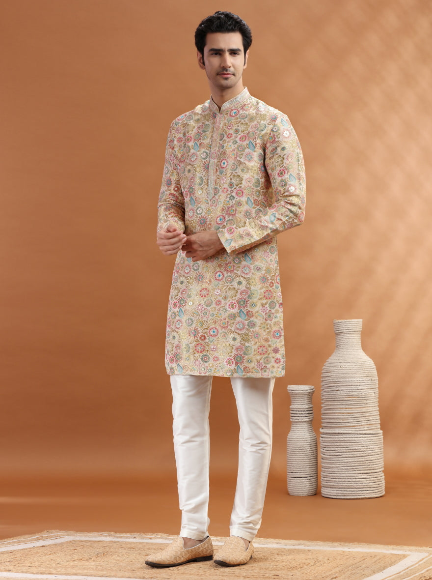 Beige Self Design Kurta Pajama | TULA