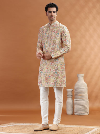 Beige Self Design Kurta Pajama | TULA