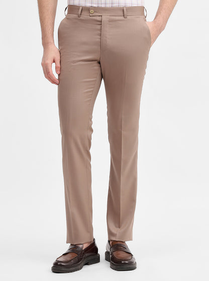 Khaki Solid Slim Fit Formal Trouser | JadeBlue Super Luxe