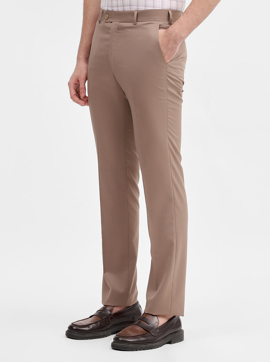 Khaki Solid Slim Fit Formal Trouser | JadeBlue Super Luxe