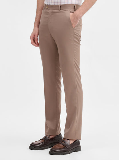 Khaki Solid Slim Fit Formal Trouser | JadeBlue Super Luxe