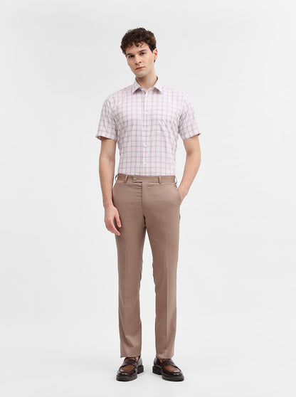 Khaki Solid Slim Fit Formal Trouser | JadeBlue Super Luxe