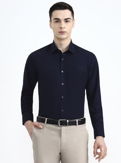 Navy Blue Solid Regular Fit Formal Shirt | JadeBlue