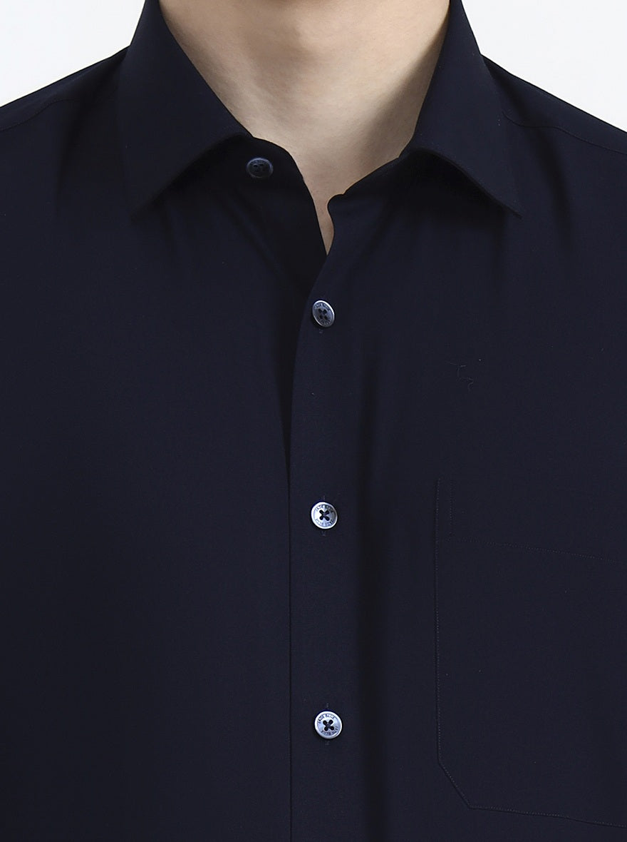 Navy Blue Solid Regular Fit Formal Shirt | JadeBlue