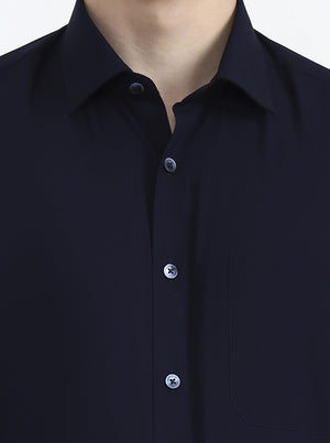 Navy Blue Solid Regular Fit Formal Shirt | JadeBlue