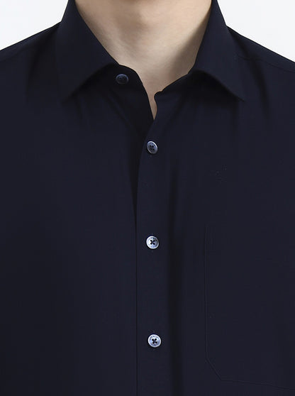 Navy Blue Solid Regular Fit Formal Shirt | JadeBlue