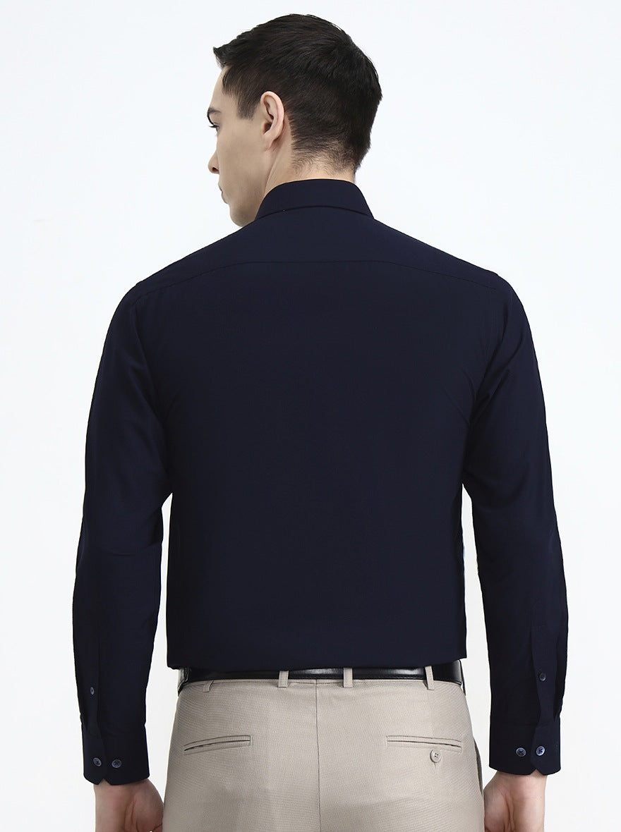 Navy Blue Solid Regular Fit Formal Shirt | JadeBlue