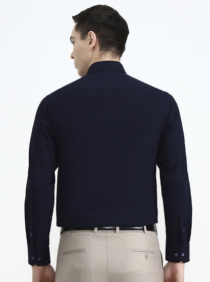 Navy Blue Solid Regular Fit Formal Shirt | JadeBlue