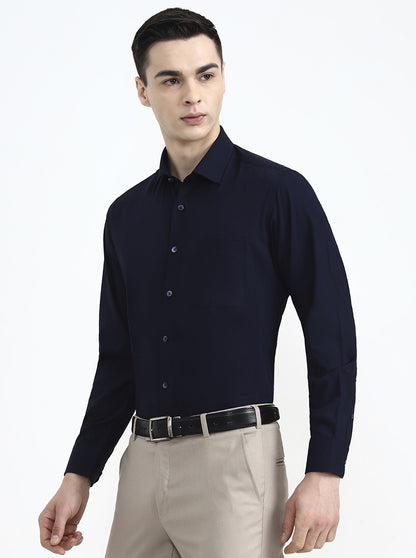 Navy Blue Solid Regular Fit Formal Shirt | JadeBlue