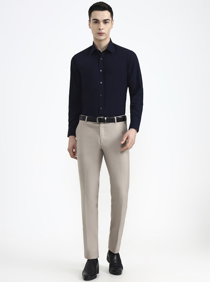 Navy Blue Solid Regular Fit Formal Shirt | JadeBlue