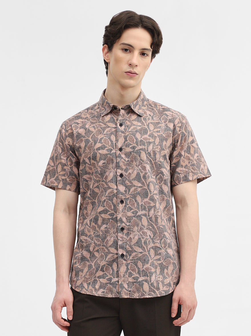 Grey Printed Slim Fit Casual Shirt | Greenfibre