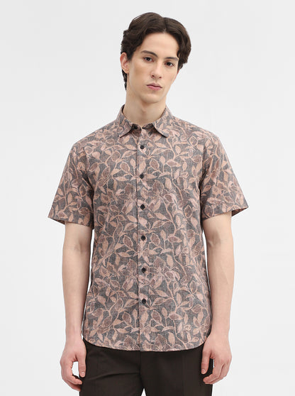 Grey Printed Slim Fit Casual Shirt | Greenfibre