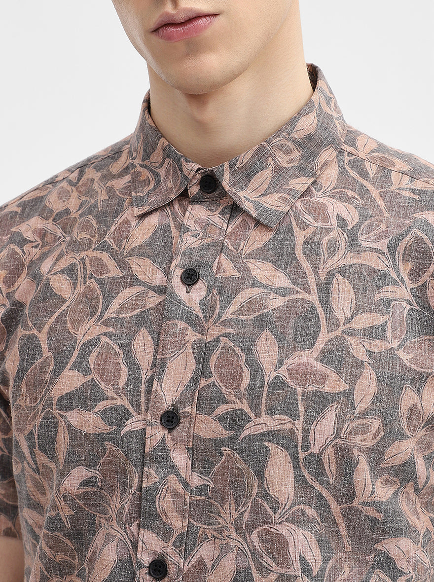 Grey Printed Slim Fit Casual Shirt | Greenfibre