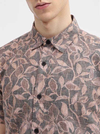 Grey Printed Slim Fit Casual Shirt | Greenfibre